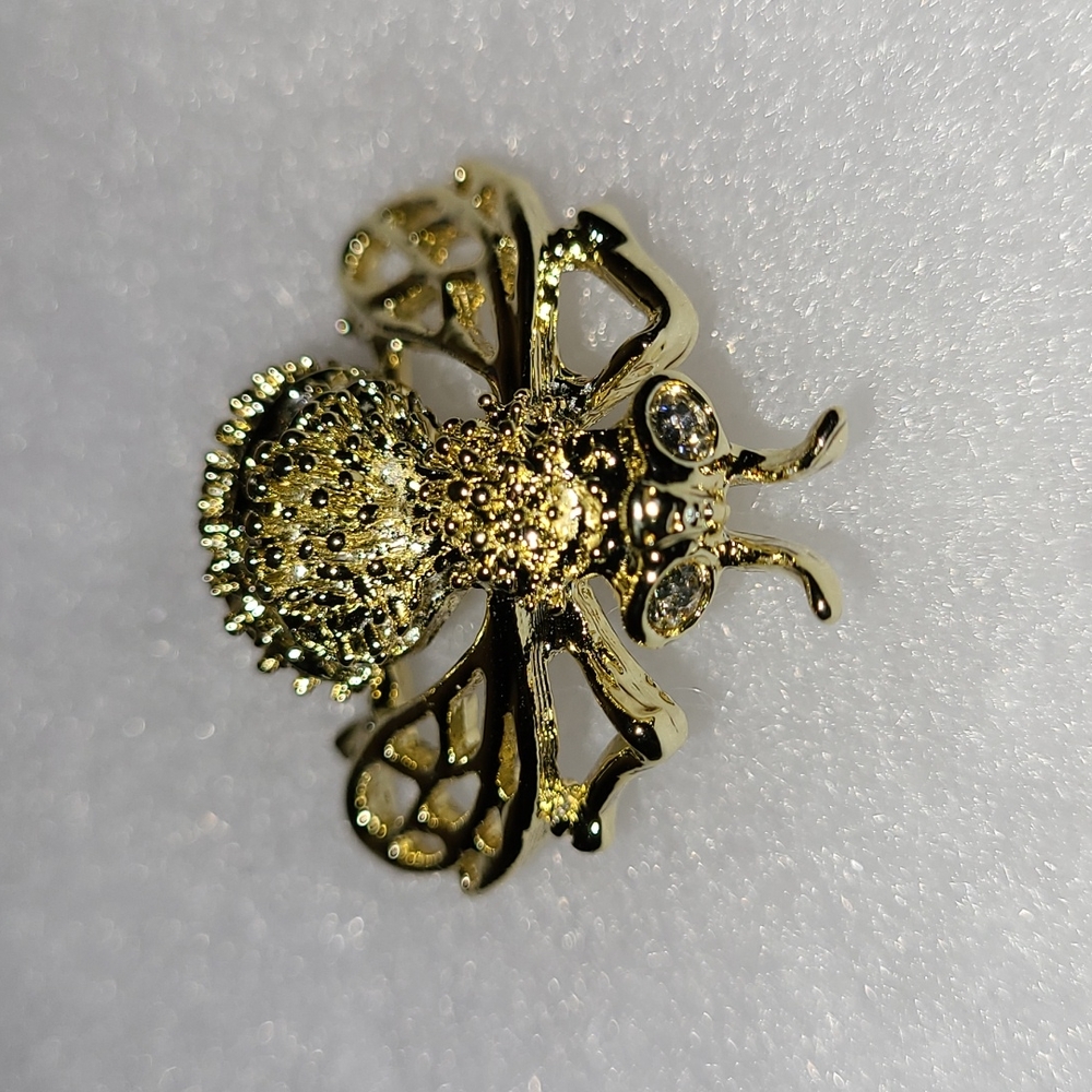 Bumblebee or Fly Insect Brooch with Goldtone Sparkly Mesh Frame & Rhinestone Pin